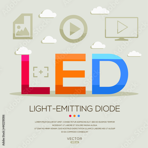 LED mean (Light-emitting diode) photography abbreviations ,letters and icons ,Vector illustration.