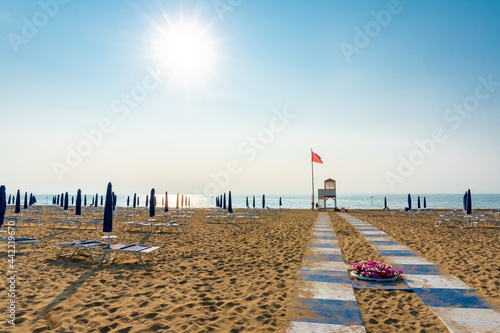 Fototapeta Naklejka Na Ścianę i Meble -  Beach at the Adriatic sea coastline in Italy, Europe during summer.