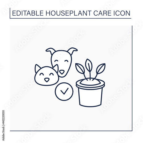 Gardening line icon. Safe plants for cats and dogs.Home gardening. Houseplant care concept.Isolated vector illustration.Editable stroke