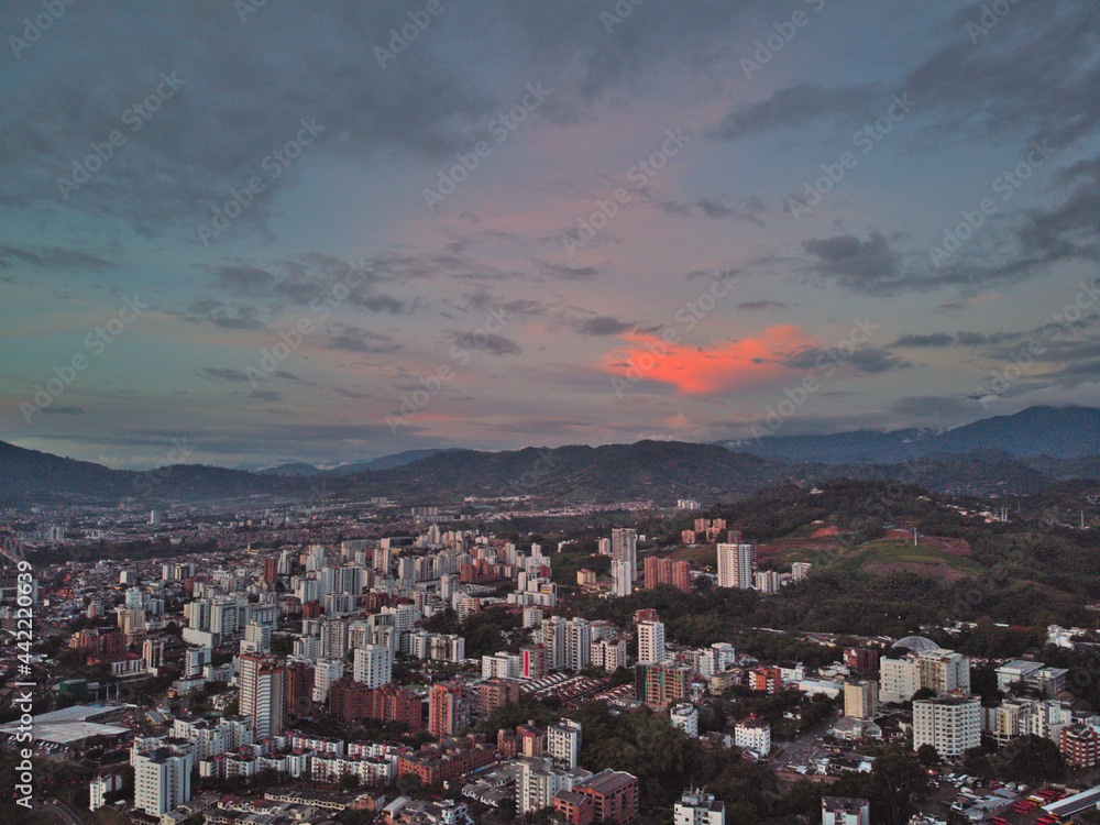panorama of the city at sunset