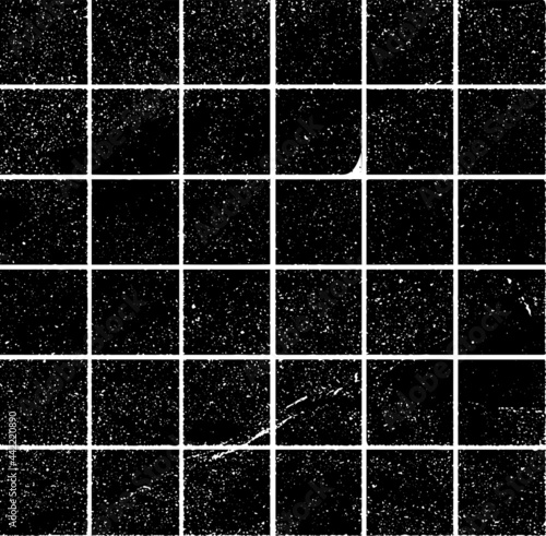 Rough, irregular texture composed of monochrome geometric elements. Overlay distressed grunge background. Abstract vector illustration. Isolated on white background. EPS10