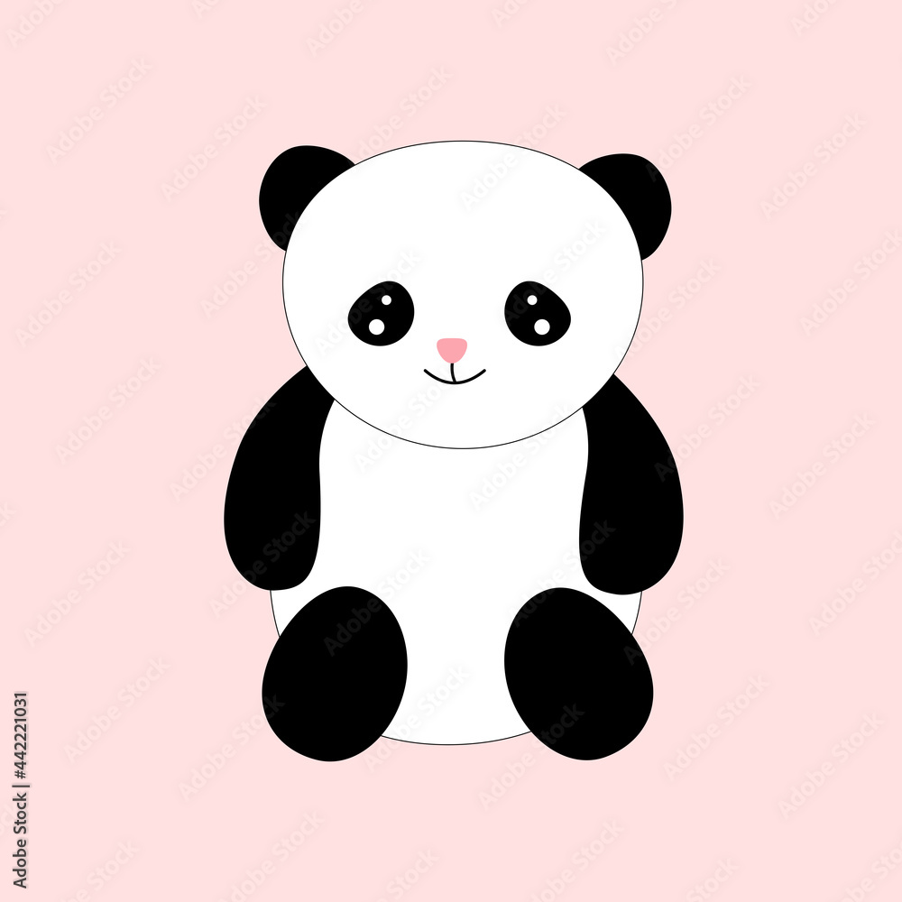 Flat vector of funny little panda . Cartoon character of cute bamboo bear. Graphic design for children print, sticker. On white background. nice bear Flat vector of funny little panda . Cartoon character of cute bamboo bear. Graphic design for children print, sticker. On white background. nice bear
