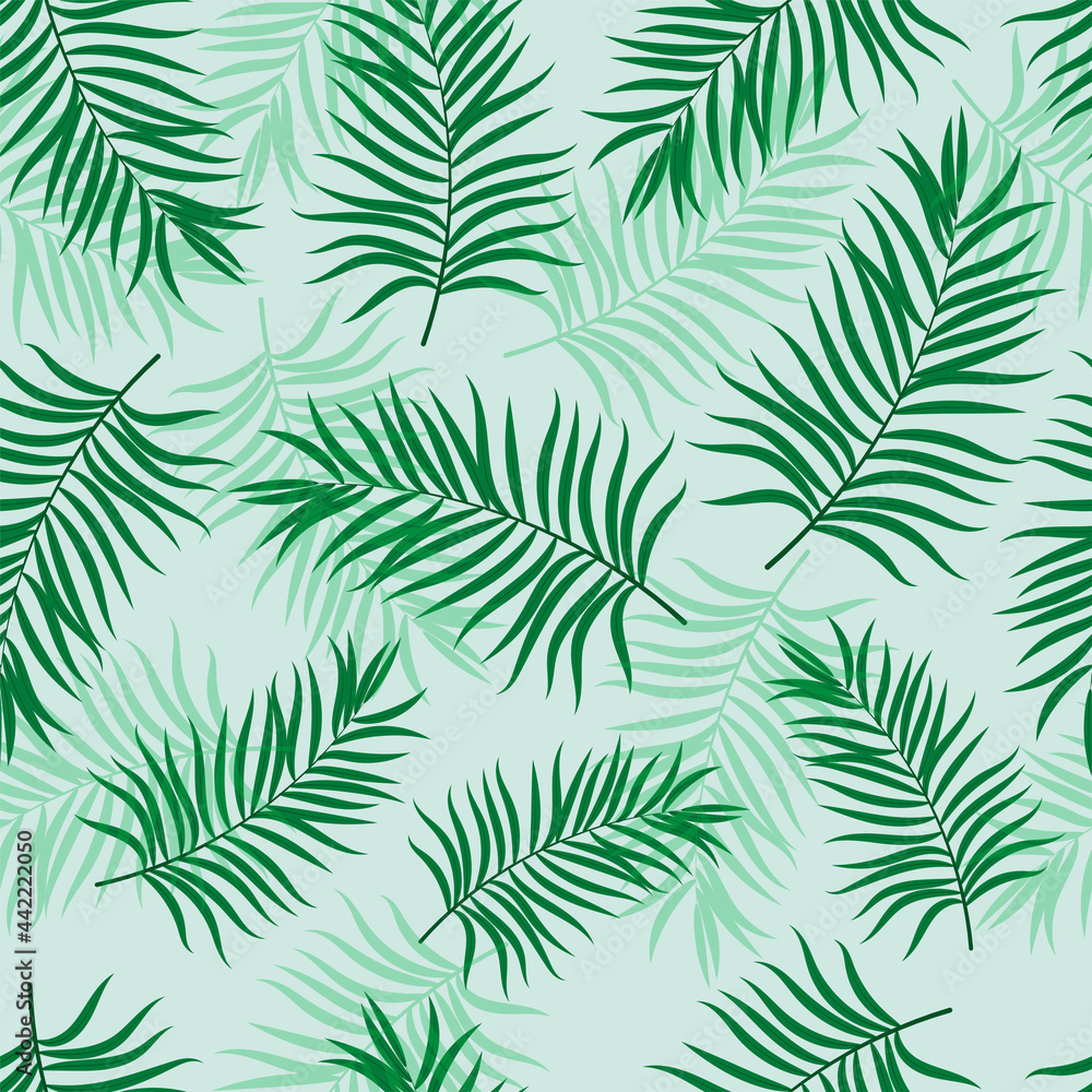 Green palm leaves seamless vector pattern