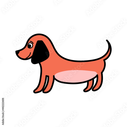 Vector illustration with a cute little Dachshund dog in a cartoon style  an isolated element on a white background. Illustrations for pet stores  posters  prints  clothing.