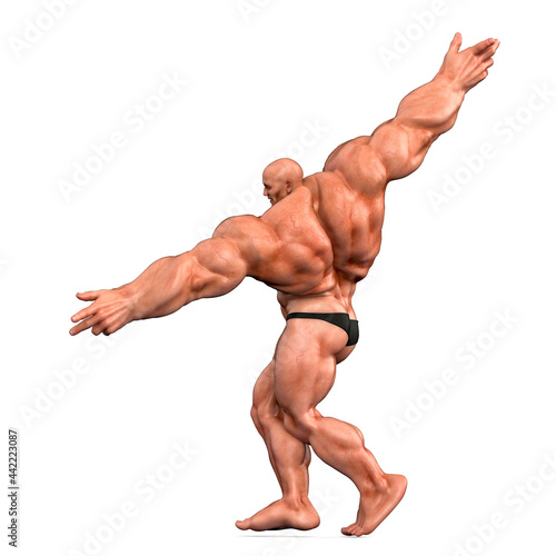 bodybuilder doing a pose number 8 in white background