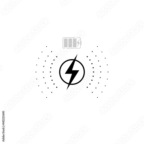 Wireless charger icon. Vector energy lightning symbol, circles, battery power recharge. Flat design.