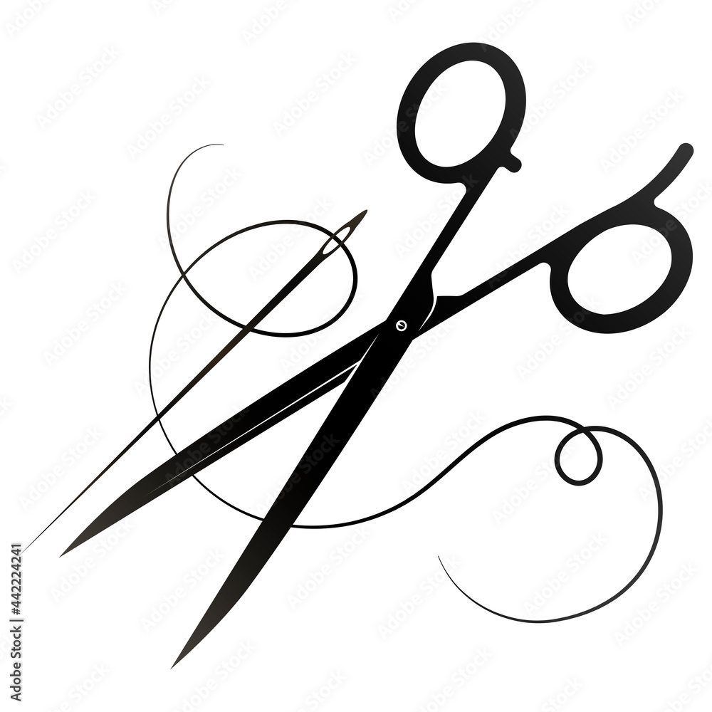 Sewing and tailoring is symbol for a tailor. Scissors needle and thread Sewing and tailoring is symbol for a tailor. Scissors needle and thread