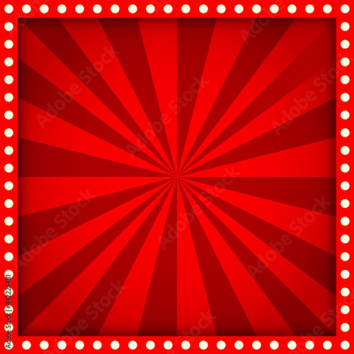 Bright red circus background template. Background with bulbs frame for carnival flyer