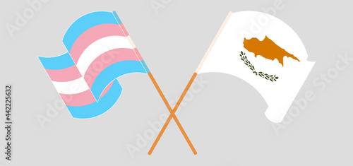 Crossed and waving flags of transgender pride and Cyprus