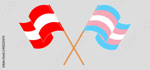 Crossed and waving flags of Austria and transgender pride