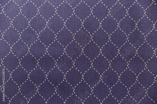 Navy cotton fabric texture with sashiko stitching