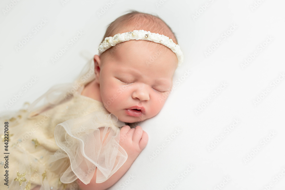 newborn little girl. the first photo session of the newborn. baby in a beautiful outfit newborn little girl. the first photo session of the newborn. baby in a beautiful outfit