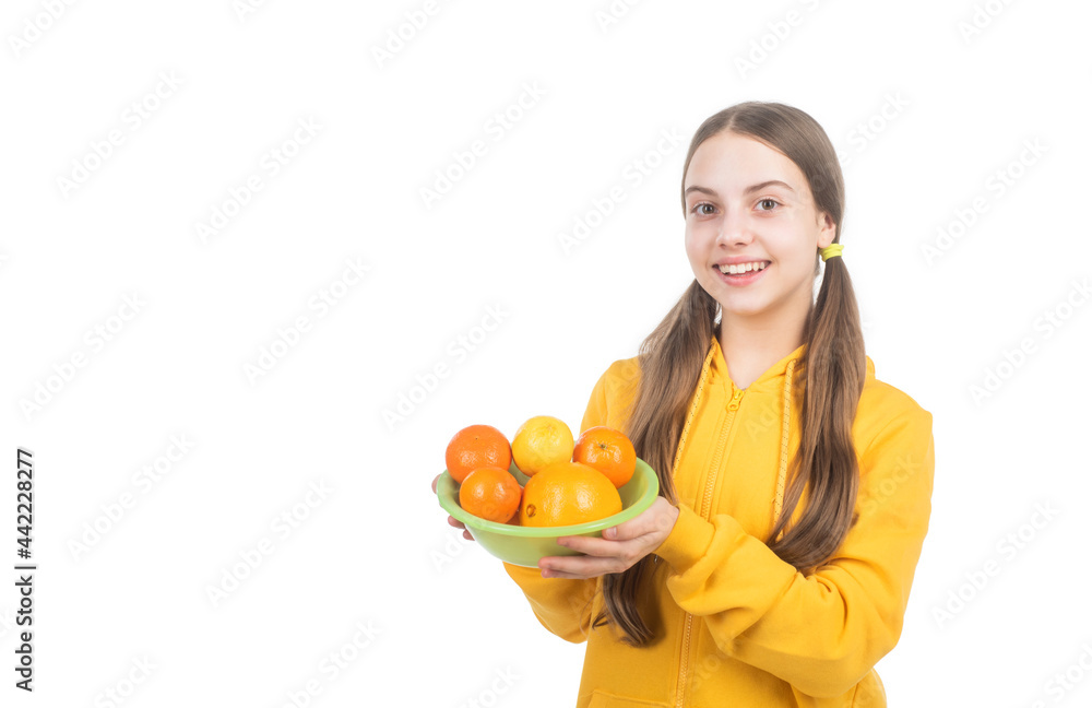 cheerful child with citrus fruit full of vitamins isolated on white copy space, vitamin cheerful child with citrus fruit full of vitamins isolated on white copy space, vitamin