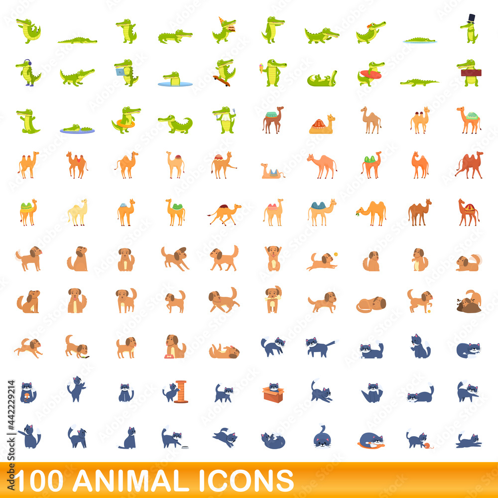 100 animal icons set. Cartoon illustration of 100 animal icons vector set isolated on white background 100 animal icons set. Cartoon illustration of 100 animal icons vector set isolated on white background