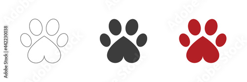 Animal paw icons set. Flat design. Vector illustration.