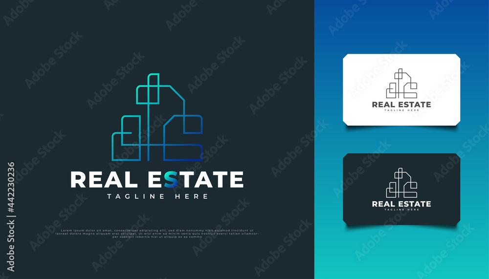 Abstract and Futuristic Real Estate Logo Design in Blue Gradient with Line Style. Construction, Architecture or Building Logo Design Template Abstract and Futuristic Real Estate Logo Design in Blue Gradient with Line Style. Construction, Architecture or Building Logo Design Template