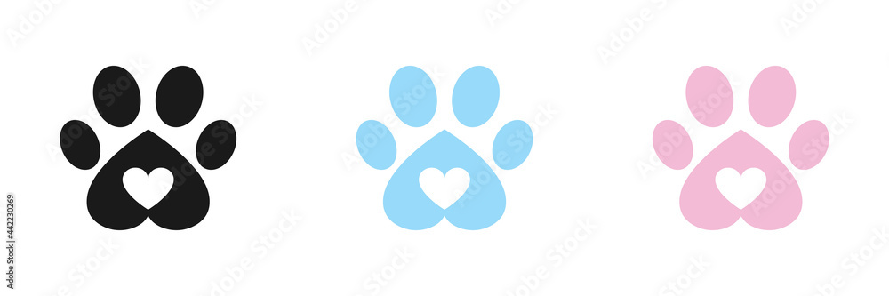 Animal paw icons set. Flat design. Vector illustration. - obrazy, fototapety, plakaty 
