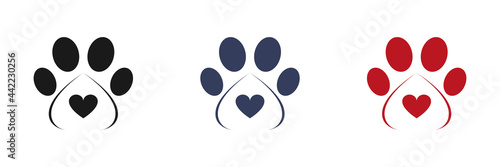 Animal paw icons set. Flat design. Vector illustration.
