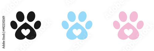 Animal paw icons set. Flat design. Vector illustration.