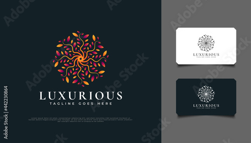 Luxurious Nature Floral Leaf Ornament Logo, Suitable for Spa, Beauty, Resort, or Cosmetic Product Brand Identity. Colorful Mandala Logo