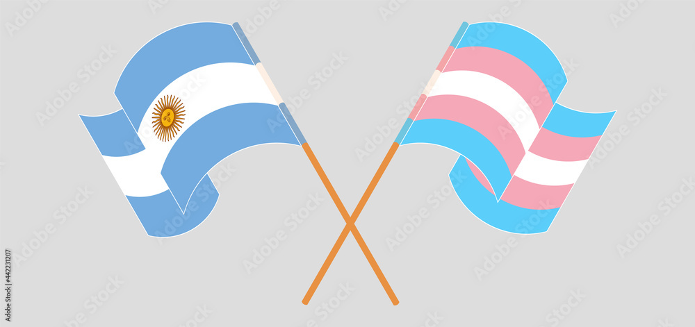 Crossed and waving flags of Argentina and transgender pride Crossed and waving flags of Argentina and transgender pride