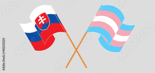 Crossed and waving flags of Slovakia and transgender pride