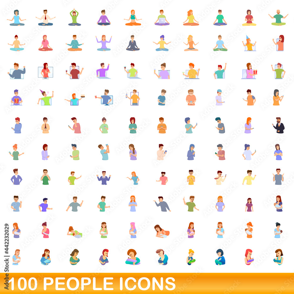 100 people icons set. Cartoon illustration of 100 people icons vector set isolated on white background 100 people icons set. Cartoon illustration of 100 people icons vector set isolated on white background