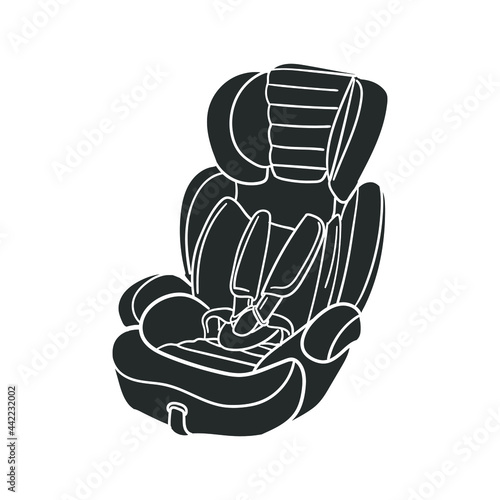 Baby Car Seat Icon Silhouette Illustration. Kids Trasport Decoration Vector Graphic Pictogram Symbol Clip Art. Doodle Sketch Black Sign.