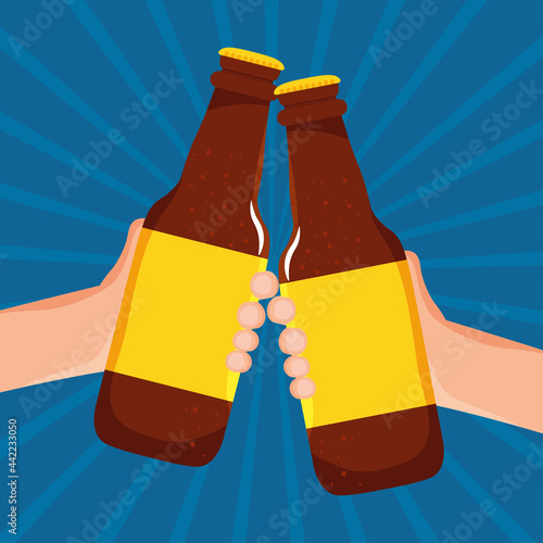 hands with beer bottles