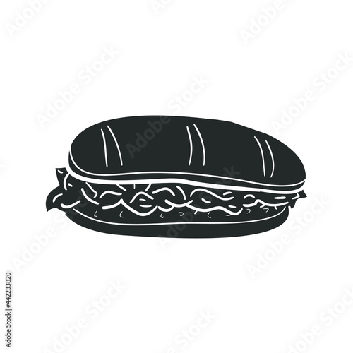Chiken Snack Icon Silhouette Illustration. Sandwich Decoration Vector Graphic Pictogram Symbol Clip Art. Doodle Sketch Black Sign.