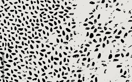 Randomly placed polka dots, hand drawn spots seamless vector pattern. Scattered big and small circles, points in various sizes. Background. Decorative black and white design tiles.