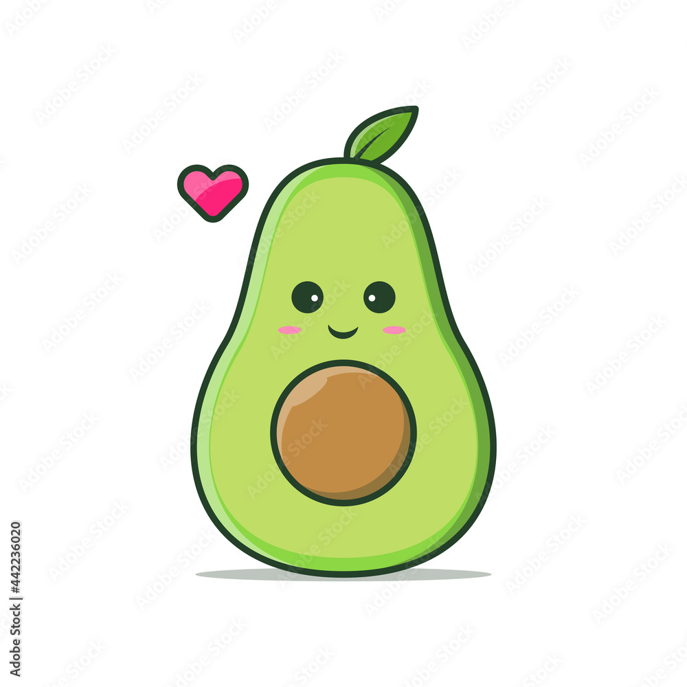 Cute Kawaii avocado with smile expression vector Cute Kawaii avocado with smile expression vector