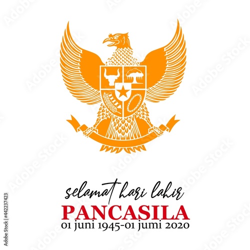 Indonesian Holiday Pancasila Day Illustration.Translation: October 01, Happy Pancasila day. Suitable for greeting card, poster, and banner photo