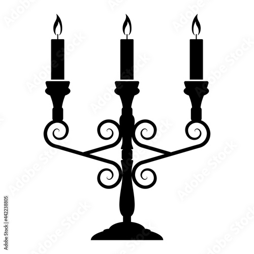 Three armed candlestick or candle holder, vector illustration
