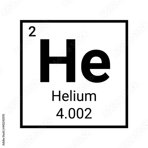 Helium periodic table element chemistry symbol. Vector helium atom gas icon photo