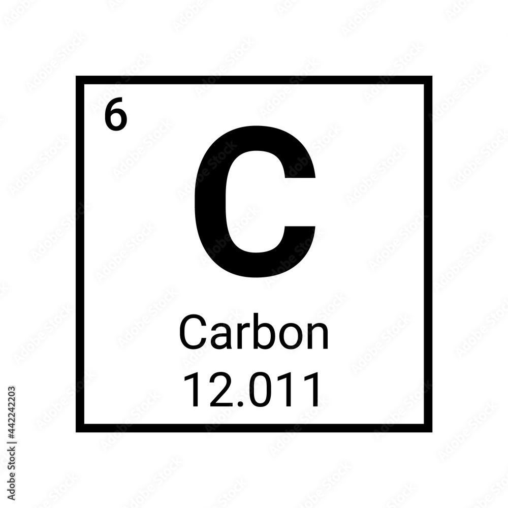Carbon table element vector icon. Periodic carbon chemistry atom symbol  molecule Stock Vector