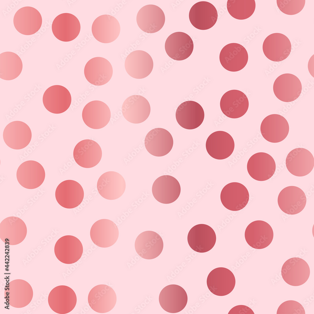 Abstract rose gold texture with polka dot Seamless pattern with shiny confetti on light pink backdrop Vector illustration