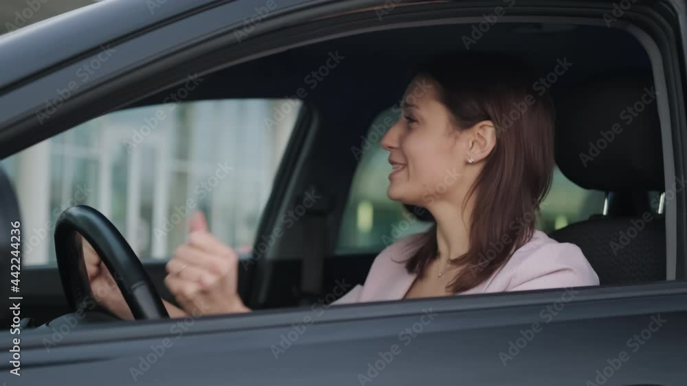 Angry and annoyed woman driver got into a car accident Angry and annoyed woman driver got into a car accident