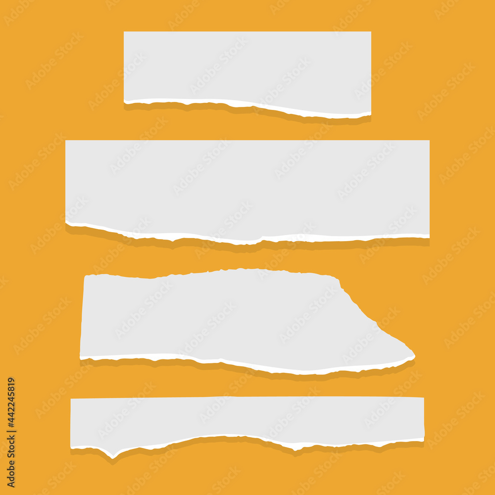 Set of torn ripped paper sheets of white color, notebook paper on orange background. Vector illustration Set of torn ripped paper sheets of white color, notebook paper on orange background. Vector illustration