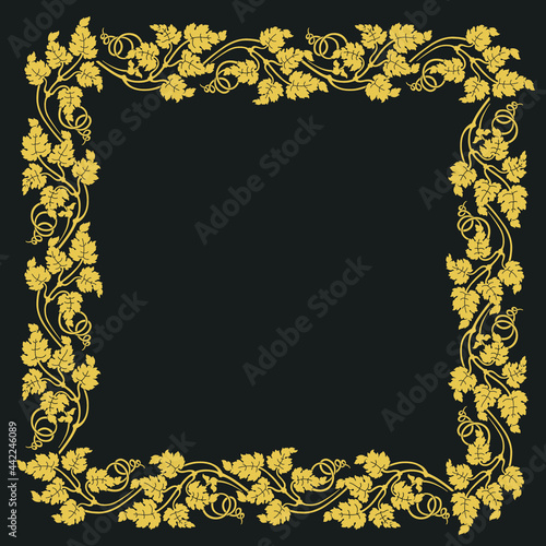 Vintage vine gold frame template on a black background