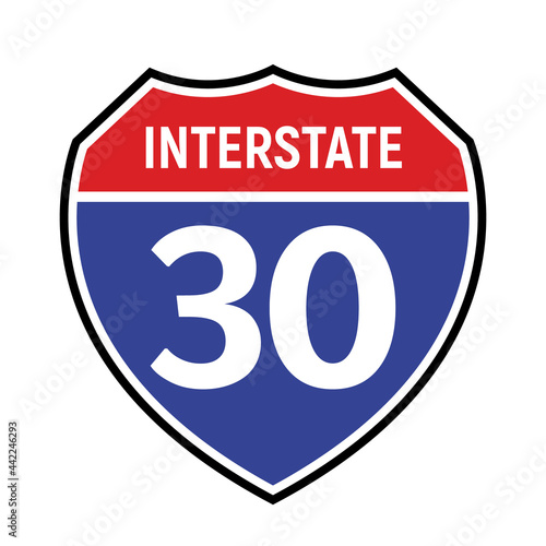 30 route sign icon. Vector road 30 highway interstate american freeway symbol