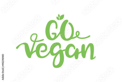 Go vegan friendly symbol typography eco vector logo. Vegan badge lettering vegetarian icon