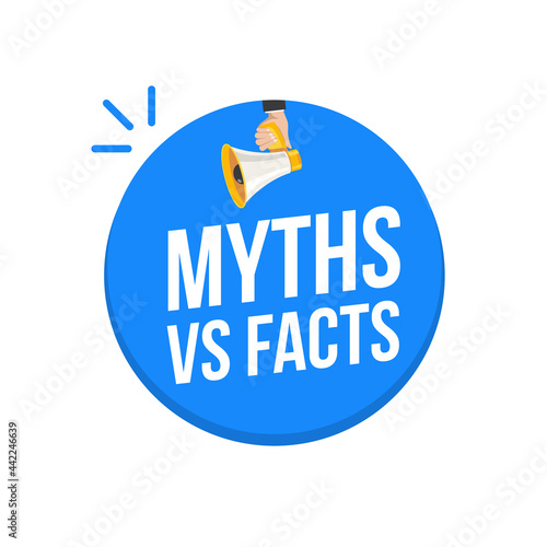 Myths and facts logo vector megaphone background. Check fact truth fake concept