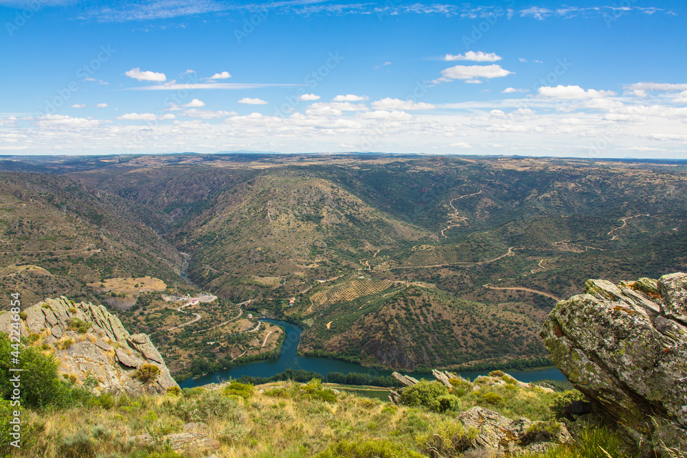 Beautiful mountain and river landscapes in the Douro Natural Park. Douro river - Portugal. Sightseeing place of Penedo Durao