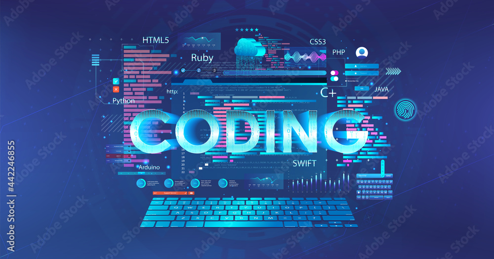 Vetor de Programming concept in different languages, artificial ...