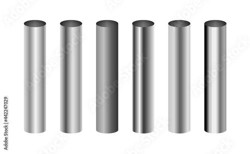 Cylinder metal aluminum pipe chrome bar. Metal pole vector steel aluminium iron pipe