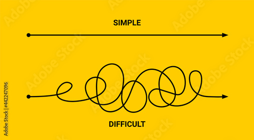 Simple or difficult way path concept. Easy simple difficult complicated problem doodle line vector arrow