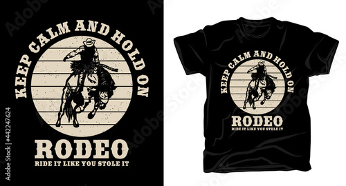 Rodeo typography with cowboy and horse t-shirt design