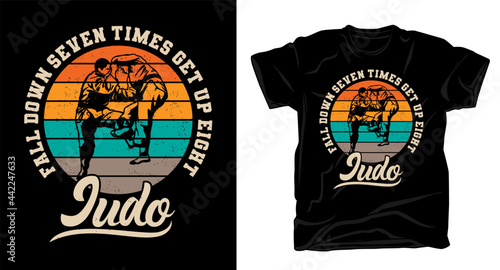 Judo typography with fighters vintage t-shirt design