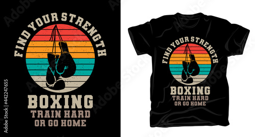 Boxing typography with boxing gloves vintage t-shirt design